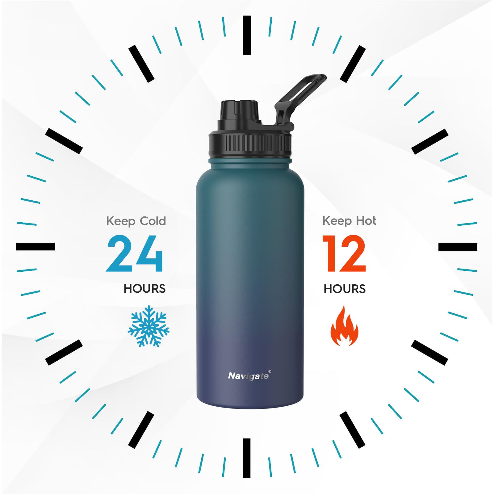 Navigate 32 oz Insulated Stainless Steel Sports Water Bottle with Spout & Handle Lids,Wide Mouth Water Jug with Double Walled Le