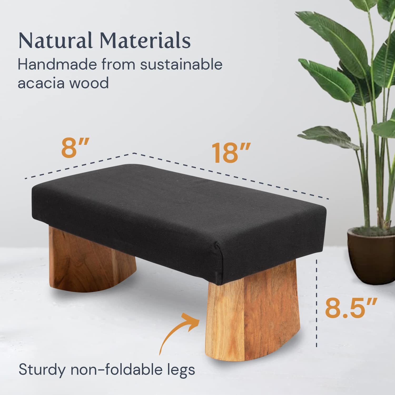 Waterglider International Meditation Bench (Zen Black), Seiza, Sustainable Acacia Wood With Curved Bottom Edges For The Perfect