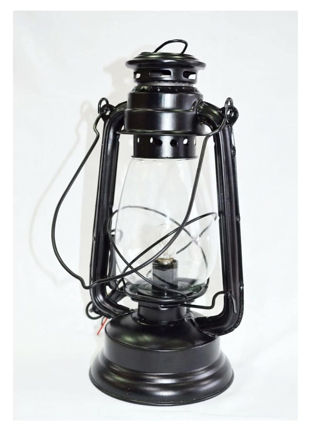 Decoroid Vintage Iron Matte Black Electric Lantern With Glass Shade For Table Lighting Study Lamp Dining Room & Home Decoration