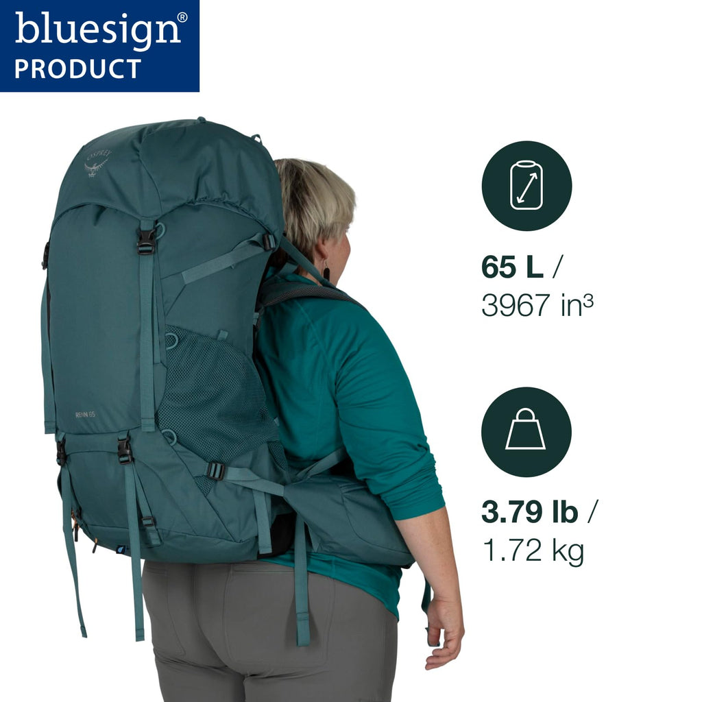 Osprey Renn 65L Womens Backpacking Backpack, Cascade Blue/Melon Orange, Extended Fit