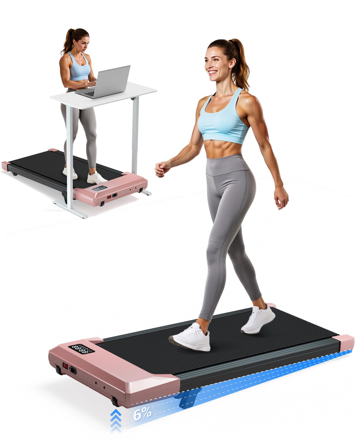 Superun Walking Pad with 6% Incline, Under Desk Treadmill for Home Office, 3 in 1 Portable Walking pad Treadmill with Remote Con