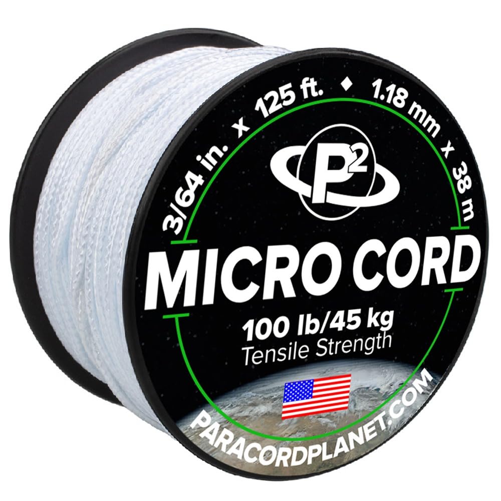 Paracord Planet Micro Paracord - Thin Braided Cord For Crafting, Fishing, And Diy Projects In 125 Ft Spools - White