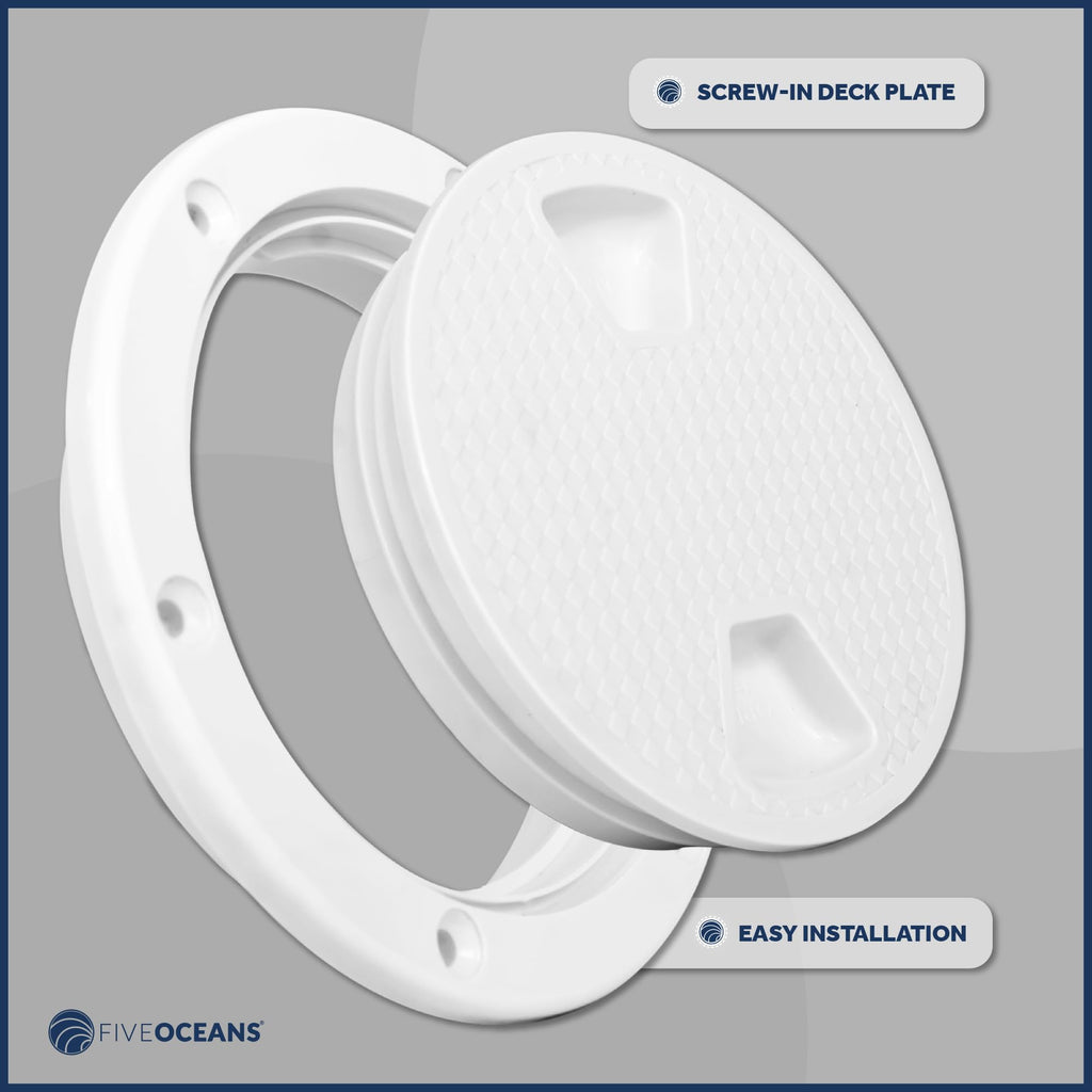 Five Oceans 4'' Boat Hatch, Marine Access Hatch, Round Inspection Deck Plate Hatch With Detachable Cover, Non-Skid, Uv Resistant