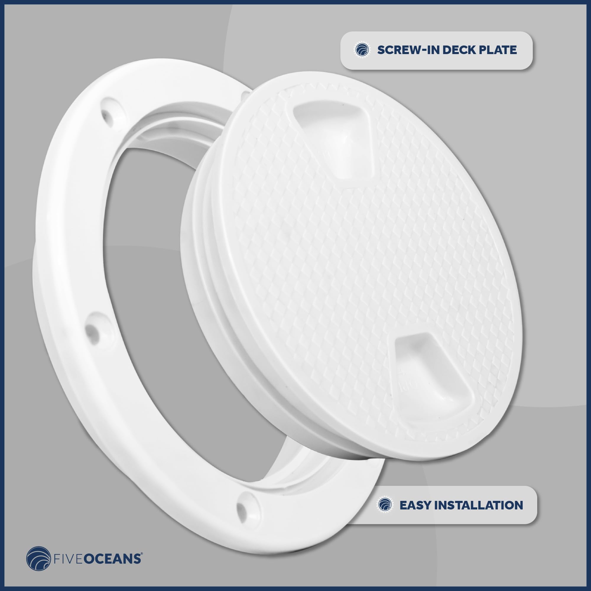 Five Oceans 4'' Boat Hatch, Marine Access Hatch, Round Inspection Deck Plate Hatch With Detachable Cover, Non-Skid, Uv Resistant