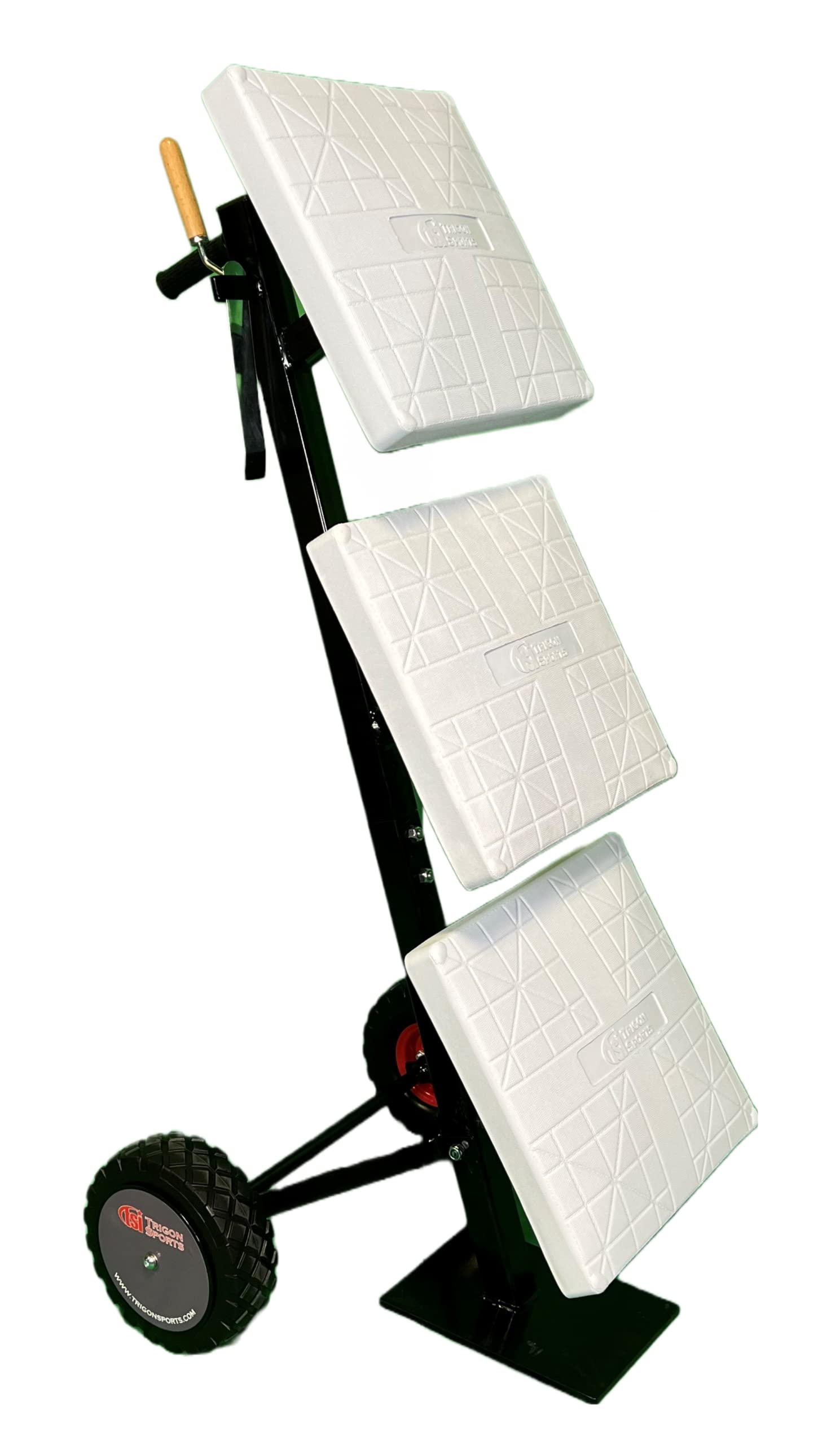 Trigon Sports Softball Baseball Caddy with Wheels for Baseball Bases, Heavy-Duty Steel Caddy Frame with 3 Posts for Softball Bas