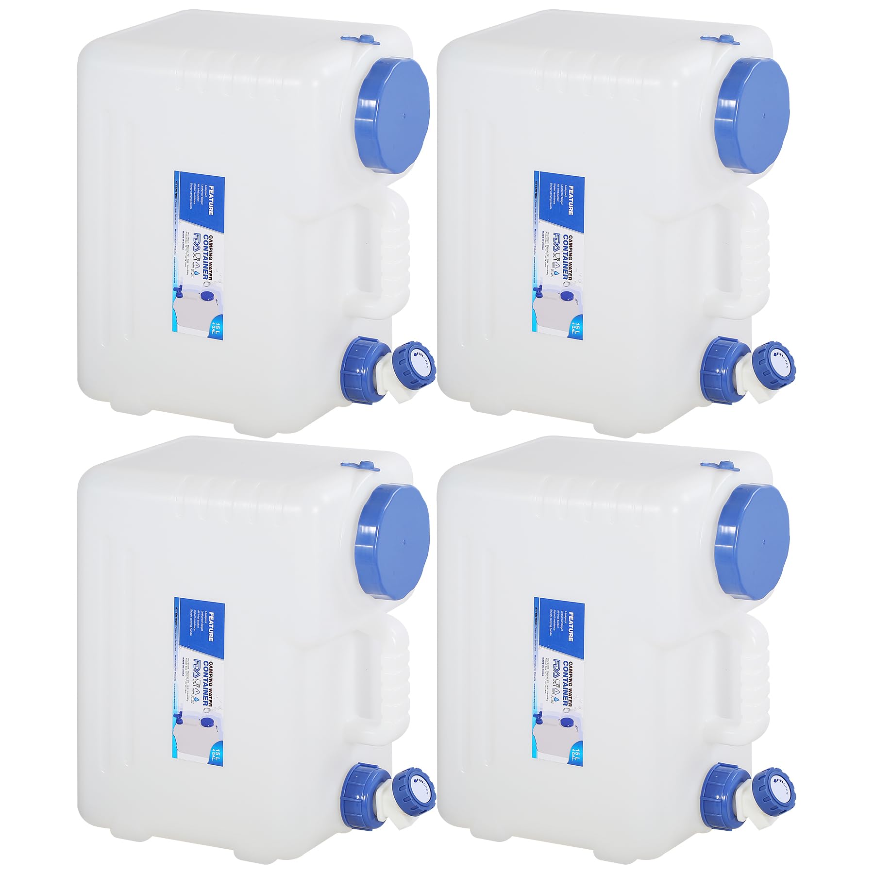 Redswing 4 Pack 4 Gallon/15L Portable Water Container With Spigot, Water Storage Carrier For Camping Outdoor Hiking, Bpa Free