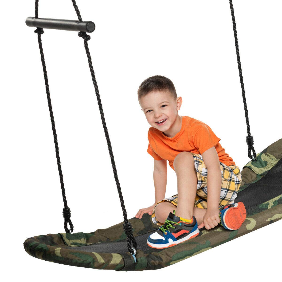 Costzon Skycurve Platform Tree Swing, Surfing Rectangle Swing with Handles, Height Adjustable Hanging Ropes, Soft Padded Edge, O