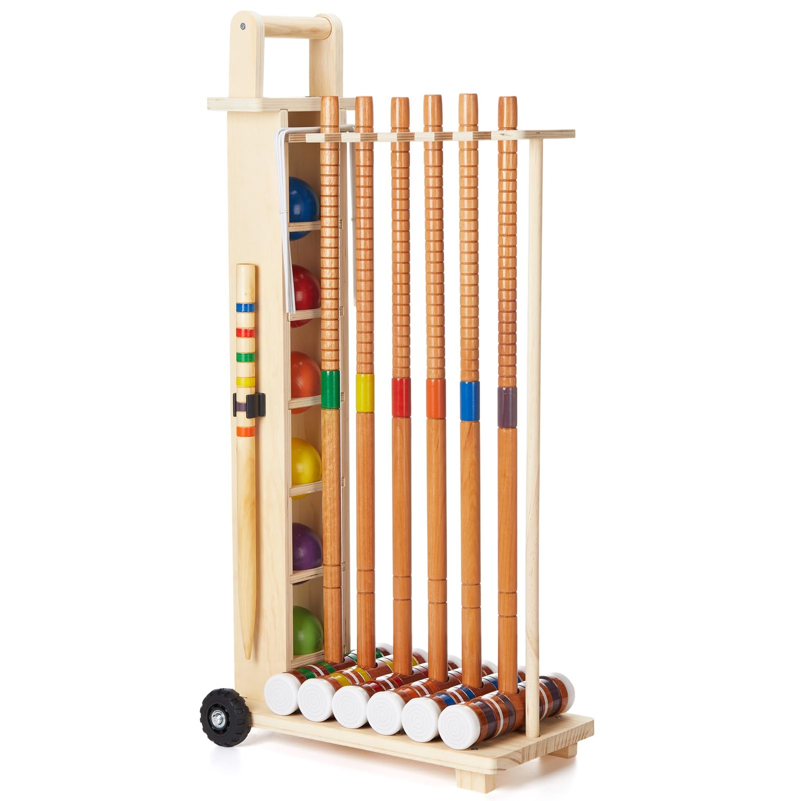 Sonwyoung 6 Player Croquet Set for Adults with Wooden Stand, Wooden Rubber Mallets, Upgraded Resin Colored Balls and Steel Wicke