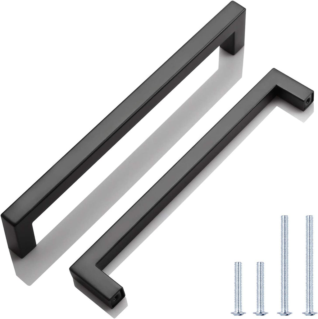 Knobwell 12 Pack Black Stainless Steel Kitchen Cabinet Door Handles, Euro Style Kitchen Drawer Pulls - Hole Centers 7-916, Overa