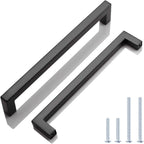 Knobwell 12 Pack Black Stainless Steel Kitchen Cabinet Door Handles, Euro Style Kitchen Drawer Pulls - Hole Centers 7-916, Overa