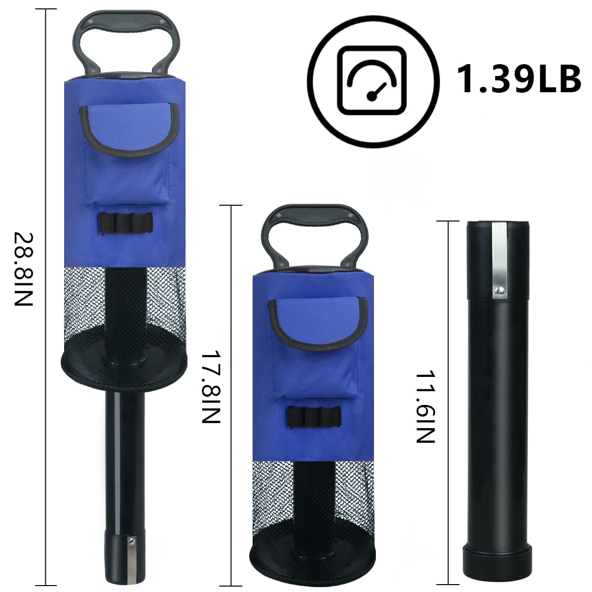 How True Golf Ball Retriever, Portable Shag Bag Golf Ball Pick Up With Removable Plastic Tube, Pocket Shagger Storage, Blue