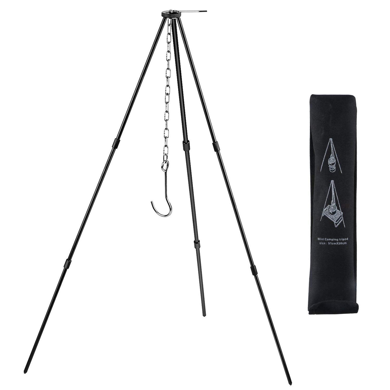 Camping Tripod Campfire Cooking Dutch Oven Tripod Mini Adjustable Grill Tripod Cooker Campfire Grill Stand Tripod Grilling Set C