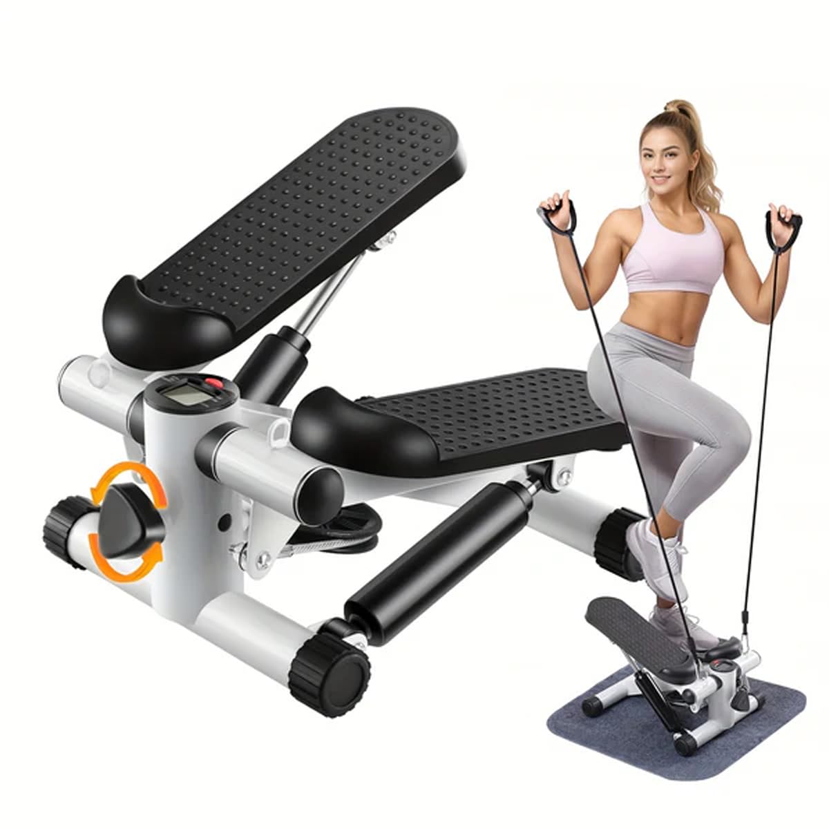 ALEXIND Mini Stepper Exercise Machine for Home Workout with LCD Display & Resistance Bands | Adjustable Hydraulic Stepper for Fu
