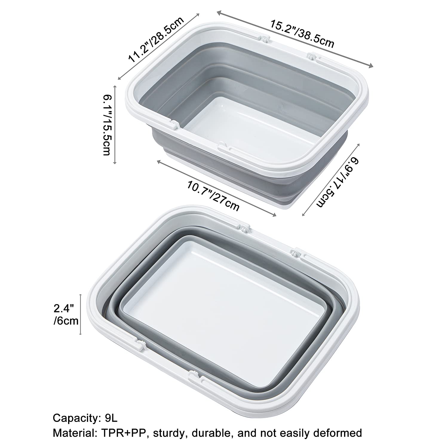Autodeco 2 Pack Collapsible Sink With Handle Towel, 2.37 Gal / 9L Foldable Wash Basin For Washing Dishes, Camping, Hiking And Ho