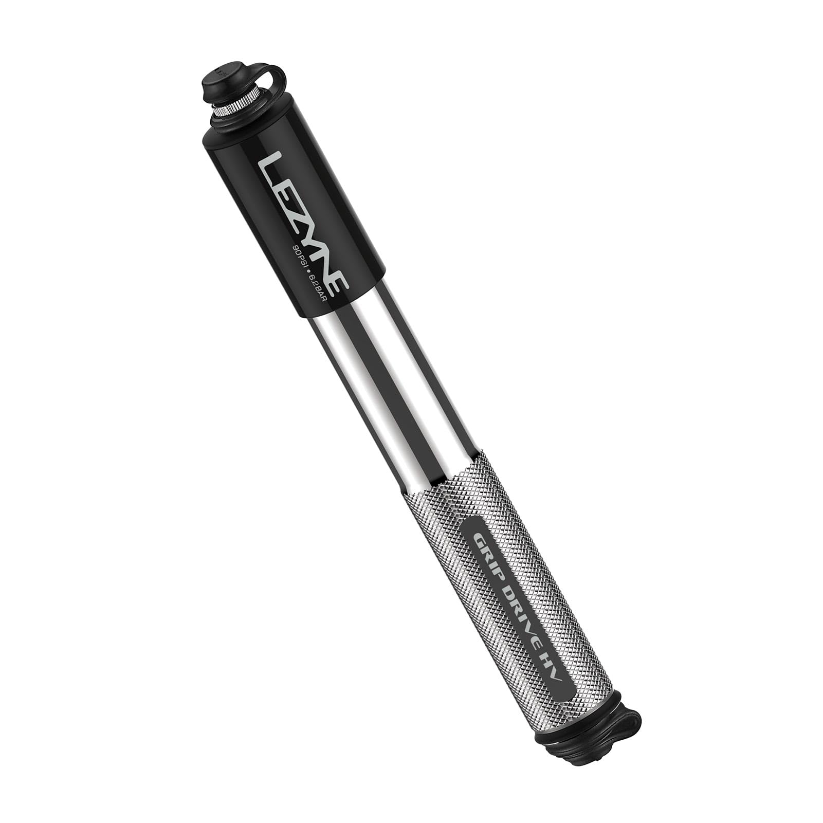 LEZYNE Grip Drive HV High Volume Bike Hand Pump | 90 PSI CNC-Machined Aluminum Mini Bicycle Pump for MTB & Gravel Tires, ABS Fle