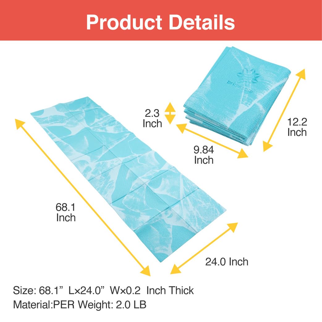 Primasole Folding Yoga Travel Pilates Mat Foldable Easy To Carry To Class Beach Park Travel Picnics 4Mm Thick, Marble Blue
