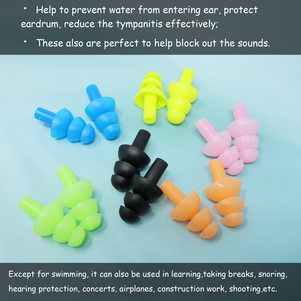 Honbay 6Pairs Reusable Silicone Swimming Earplugs Soft And Flexible Ear Plugs For Swimming, Learning, Hearing Protection, Concer