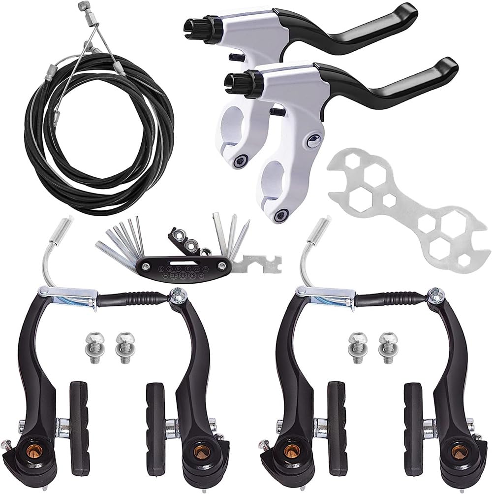DISIWENE Complete V-Type Bike Brake Set, Front and Rear Bike MTB Brake Inner and Outer Cables and Lever Kit Includes Calipers Le