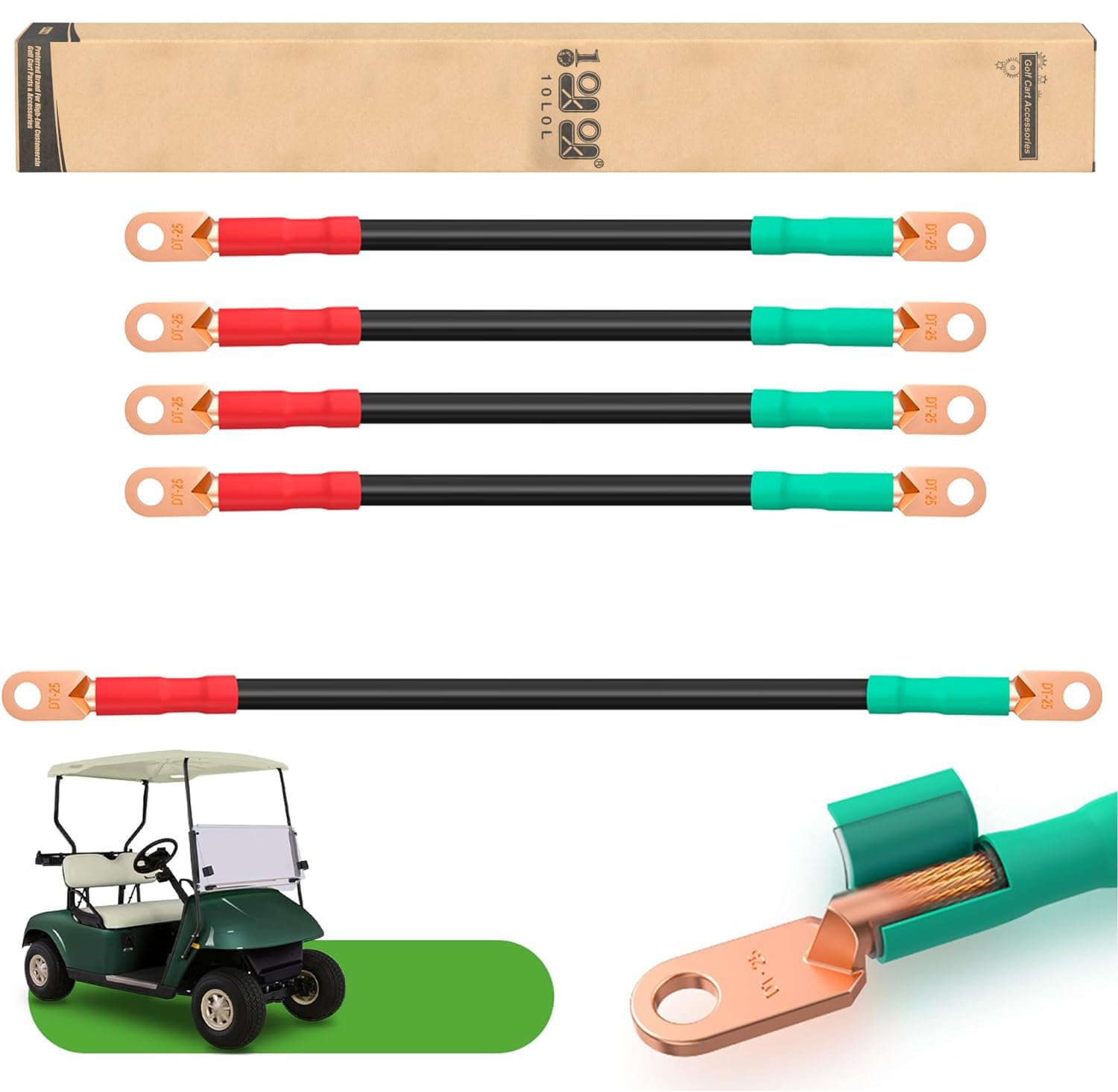 10L0L Golf Cart Battery Cables, Fits Ezgo Txt 1994-Up For 36 & 48 Volt Golf Cart Batteries Cables Kit With 4-Gauge(5Pcs)