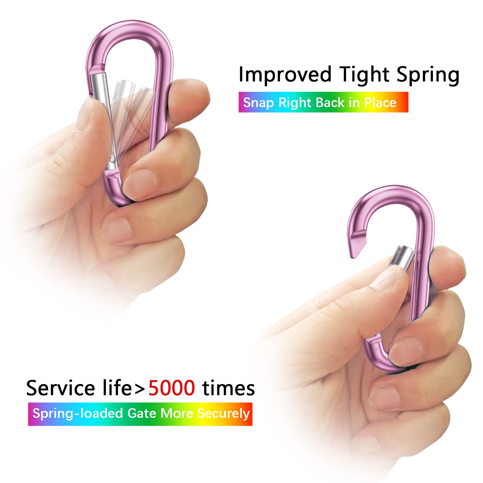 Sprookber 3'' Aluminum Carabiner D Ring, Caribeenerclips, Spring Snap Hookfor Keychain Clip,Set Of 10 (Pink)