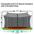 14Ft Trampoline Net Replacement With 6 Enclosure Pole Caps, Trampoline Replacement Enclosure Net Round Safty Uv-Resistant Weathe
