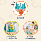 B. Toys - Kids Bowling Set - 6 Pin & Ball - Wooden Pins & Carry Caddy - Family Activities & Games - 2 Years -