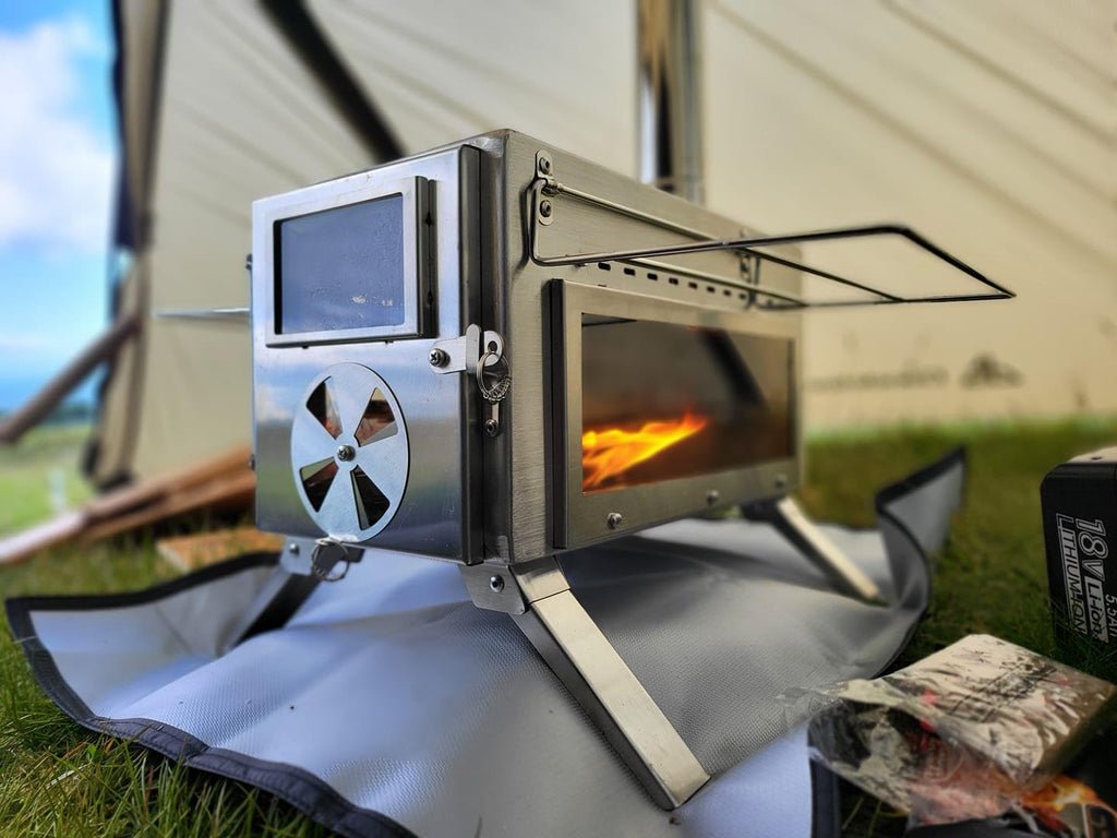Wood Stove, Camping Wood Stove Include View Glass, Portable Wood Stove With 7 Stainless Steel Insulated Chimneys For Shelter, Hu