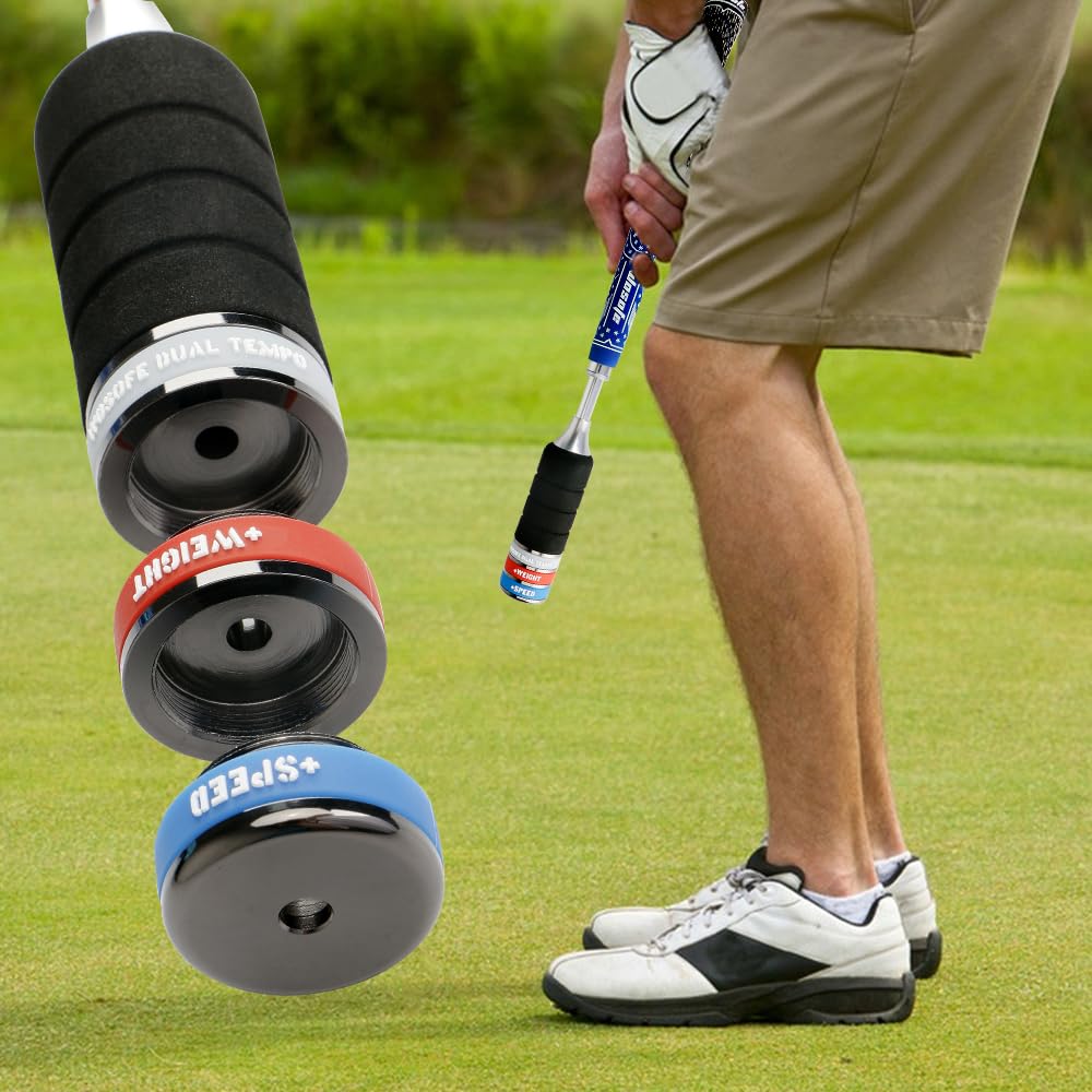 Wosofe Golf Swing Trainer Practice Training Aid Equipment Automatic Spring Retraction Anti-Slip Grip Speed Weight Configuration