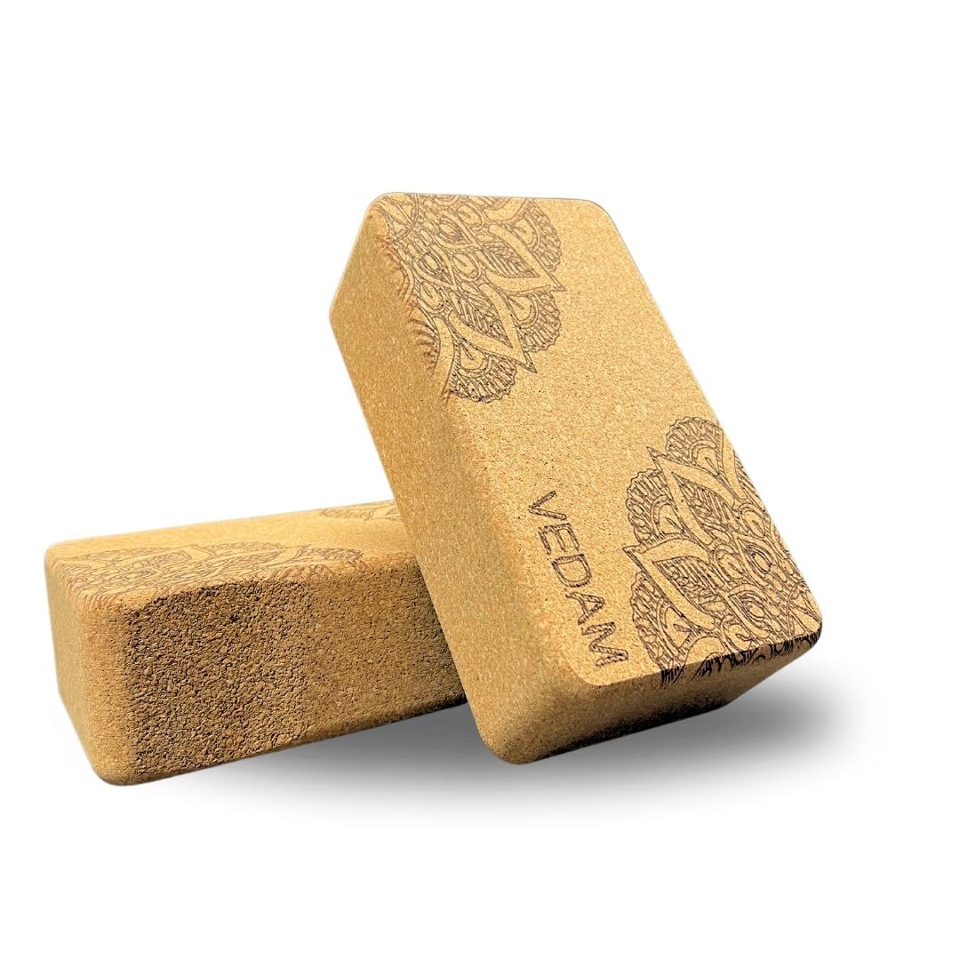 Vedam Cork Yoga Block, Set Of 2, High Density, NonSlippery, Light Weight, OdourResistant And Moisture Proof