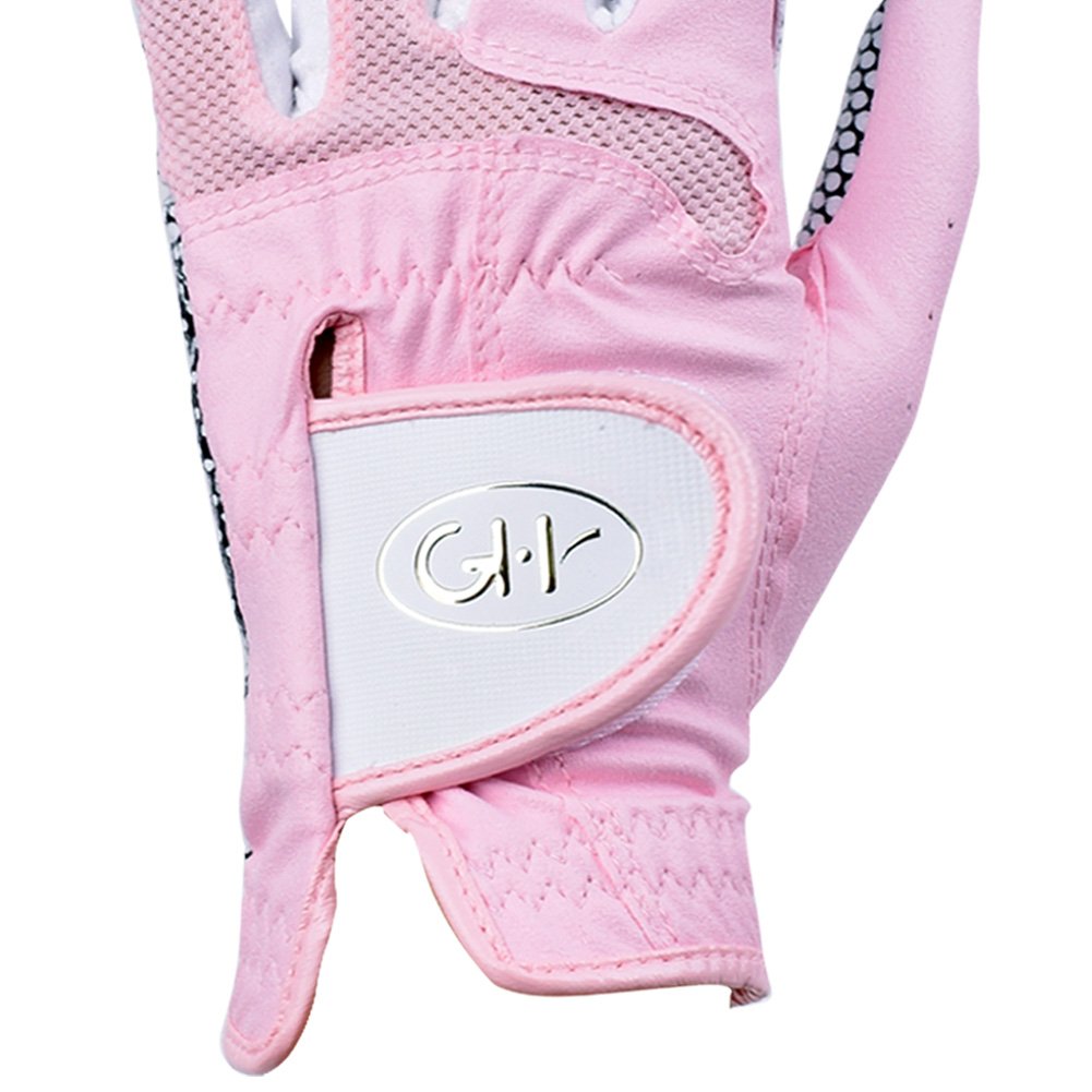Gh Womens Leather Golf Gloves One Pair - Plain Both Hands (Pink, 18 (Xs))