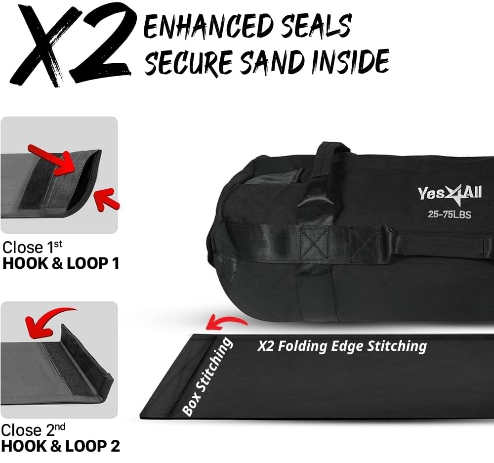 Yes4All Workout Sandbags, Heavy Duty Sandbags For Fitness, Conditioning, Mma & Combat Sports - Black - M