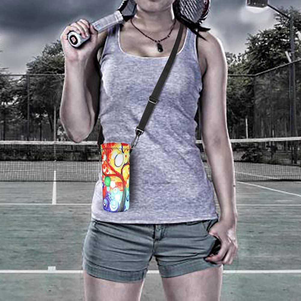 Aupet Water Bottle Carrier,Colorful Tree 500Ml Water Sport Bottle Cover Pouch Insulated Soft Sleeve Holder Case Shoulder Strap