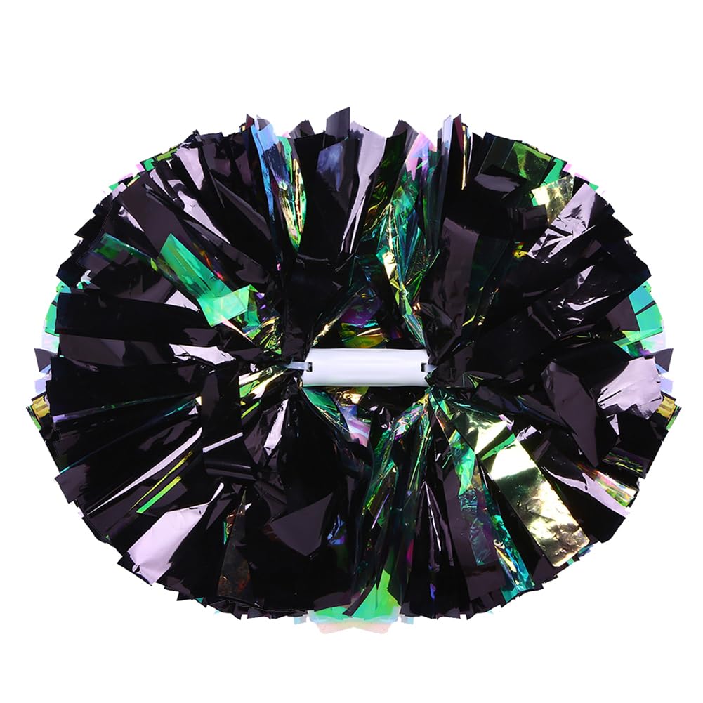 Hooshing 2Pcs Black Cheerleading Pom Poms Rainbow Cheer Pom Poms With Baton Handle For Kids Girls School Sports Team Spirit Game