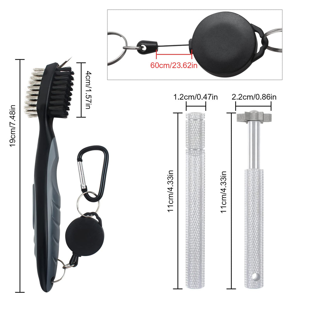 Vipmoon Golf Clean Tool Set, Retractable Golf Club Brush And 2 Golf Club Groove Sharpener For U & V-Grooves, Portable Golf Brush