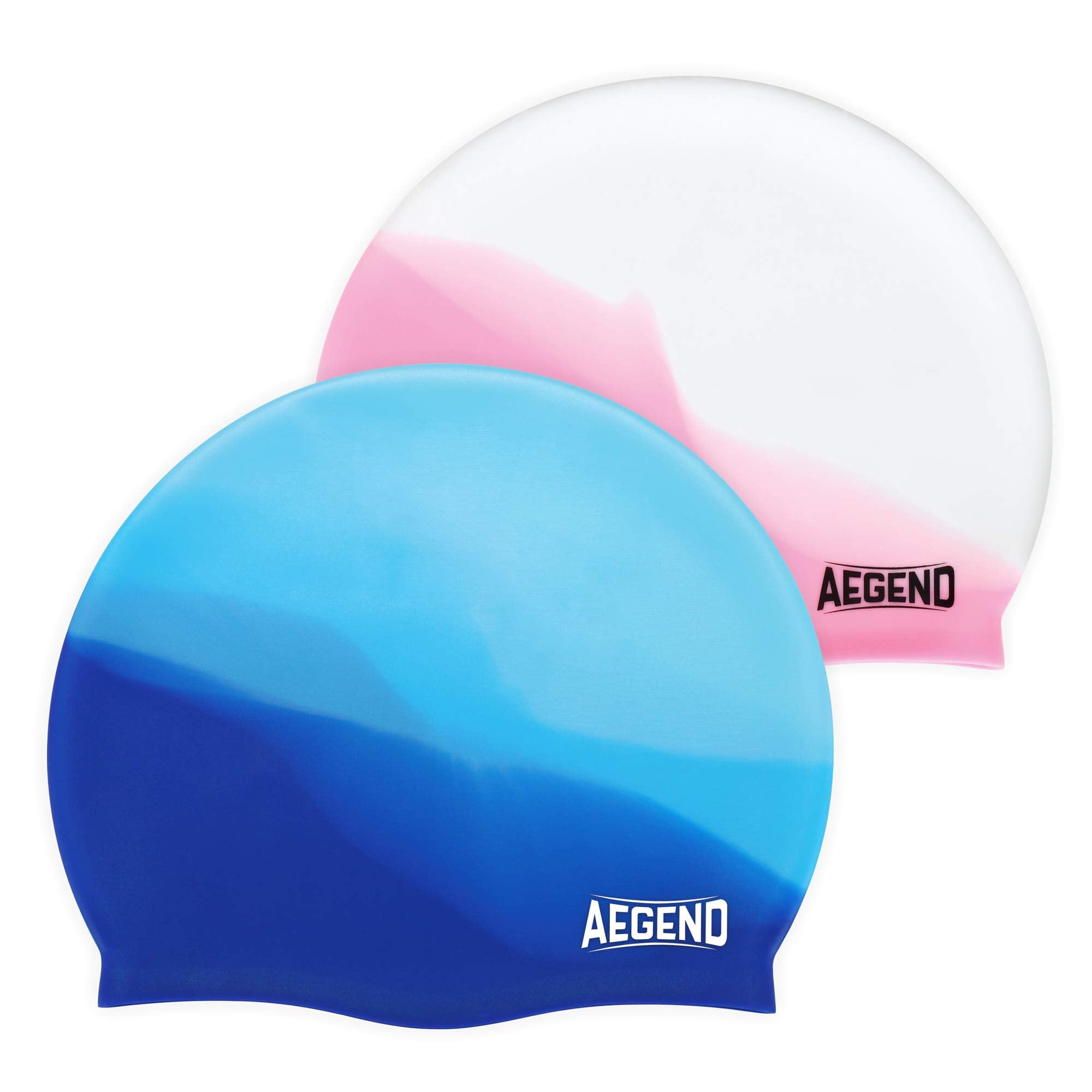 Aegend Kids Swim Cap (Age 4-8), 2 Pack, Blue & Pink