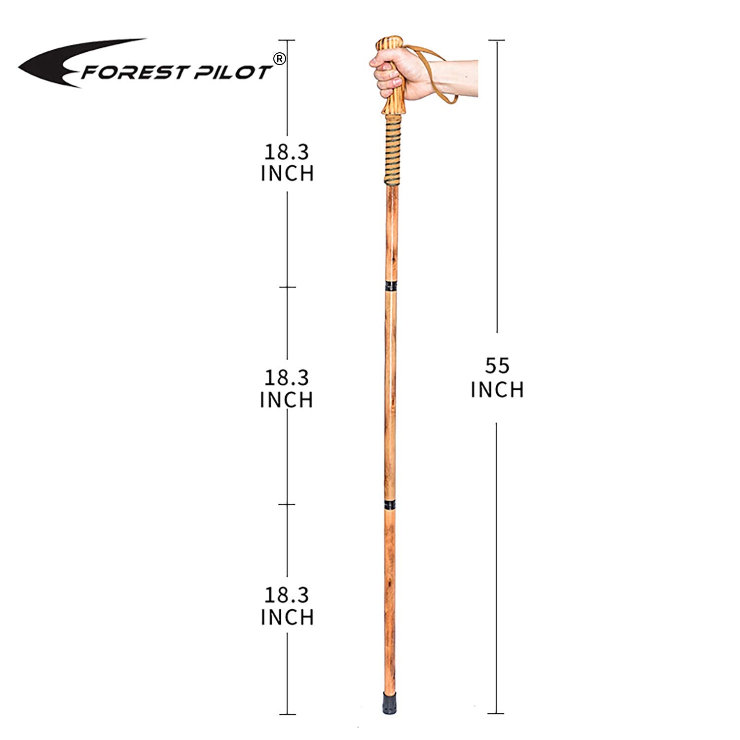 Forest Pilot 3 Pieces Detachable Hardwood Walking Stick Pine Handle With Compass (Nature Color, 55 Inches, 1 Piece)