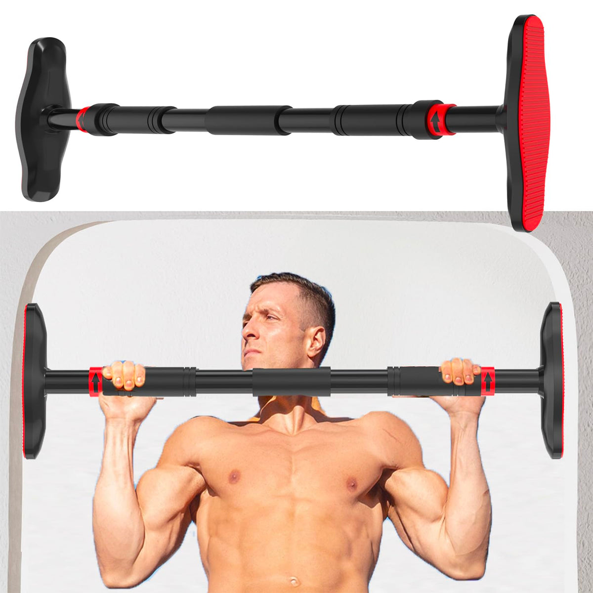 Lifelong Pull Up Bar for Home Adjustable Rod 65cm to 95cm width, wall mounted without screws Door Pull up bar to Increase Heig