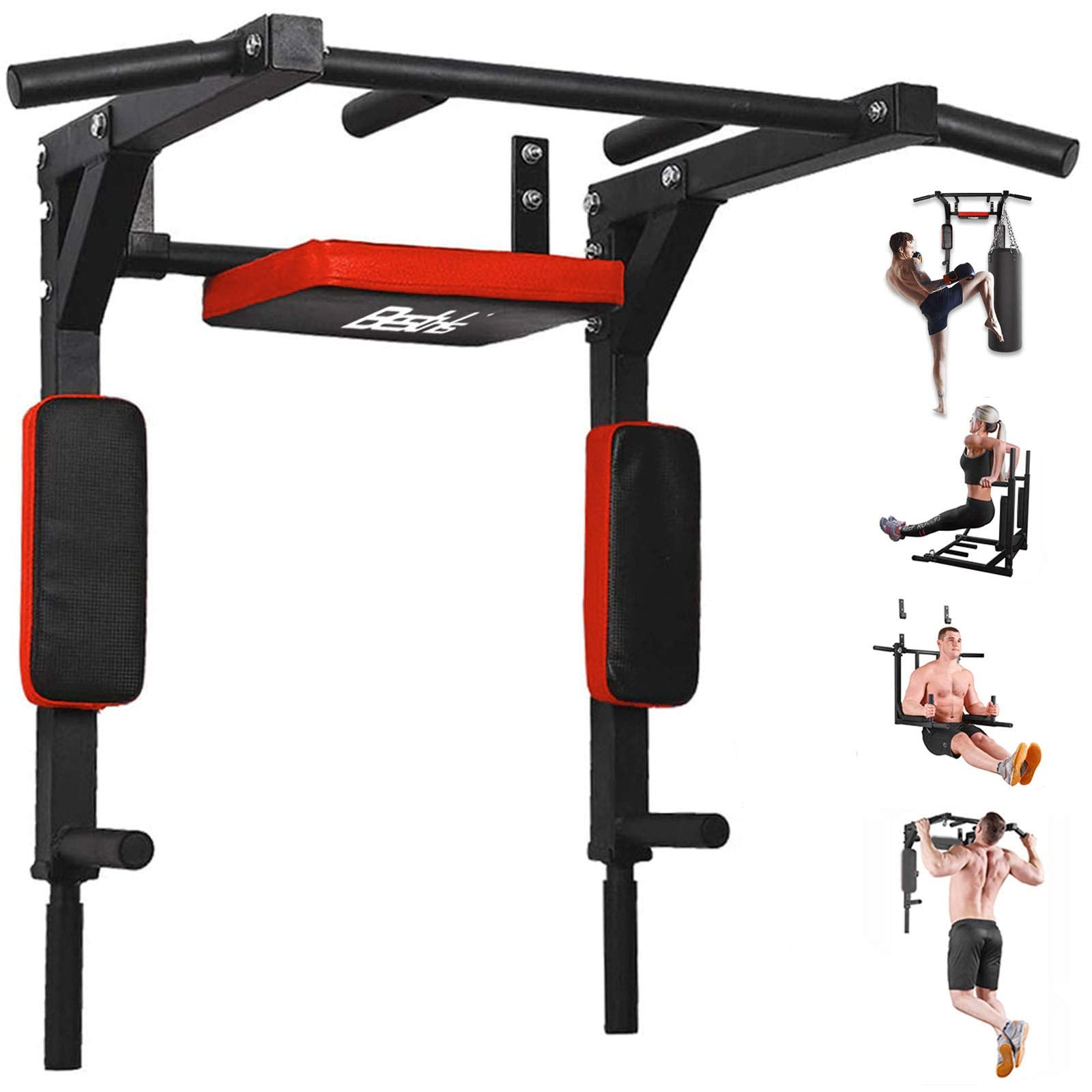 Besthls Wall Mounted Pull Up Bar And Dip Station, Heavy Duty Wall Mount Pull-Up Chin Up Bar Multifunctional Home Gym Workout Ind