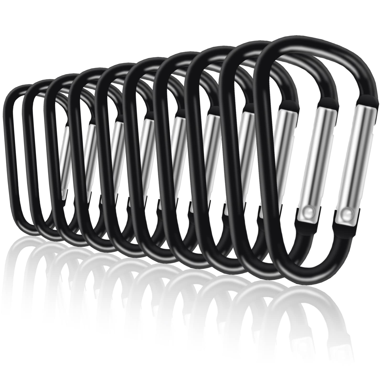 Upins 100Pcs Carabiner Clips, Aluminum Locking Spring Hook Keychain D Shape Heavy Duty Buckle Pack Carabiners Clip Lock Snap Hoo