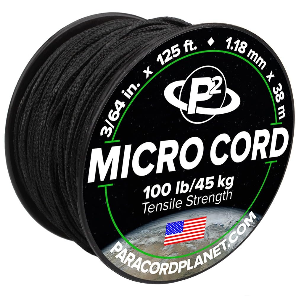 Paracord Planet Micro Paracord - Thin Braided Cord For Crafting, Fishing, And Diy Projects In 125 Ft Spools - Black
