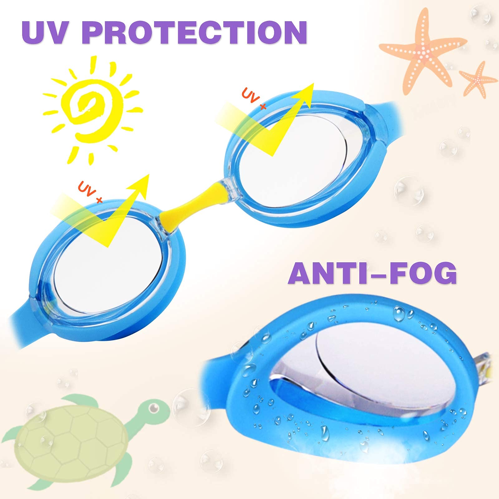 Keary 2 Pack Kids Swim Goggles Swimming Goggles For Toddler Children Girls Boys Youth, Anti-Fog Waterproof Uv Protection Crystal
