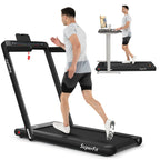 Goplus 2 In 1 Folding Treadmill With Dual Display, 2.25Hp Superfit Under Desk Electric Pad Treadmill, Installation-Free, Bluetoo