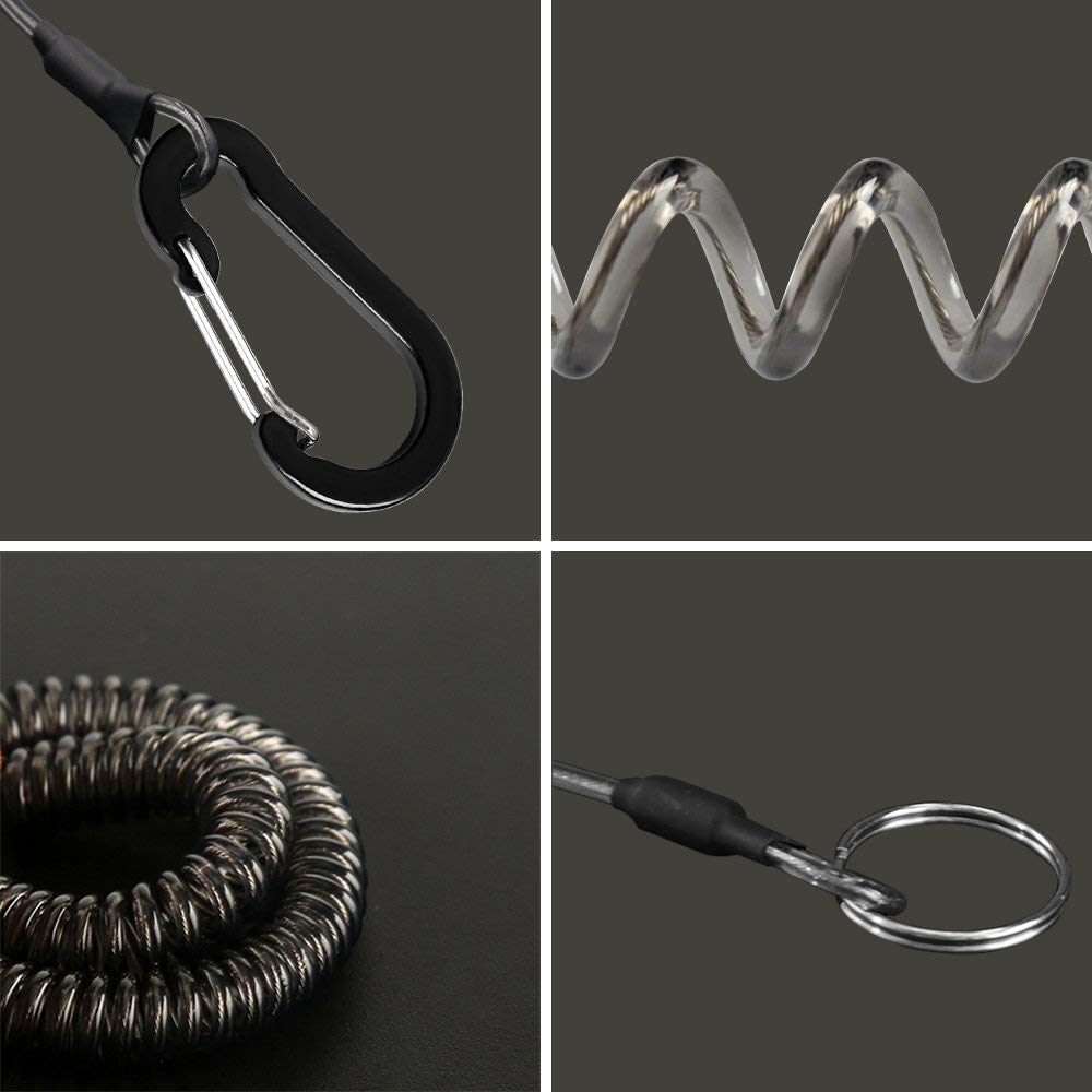 Lix&Rix Color Fishing Lanyards Fishing Tool Pole Safety Coiled Lanyards Retractable Wire Inside With Carabiner, 6Pcs