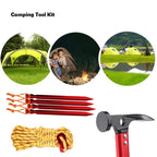 Haploon Camping Accessories Kit, Aluminum Tent Mallet Stake Hammer With Metal Tent Pegs, Nylon Guyline Rope 4X13Ft With Cord Adj