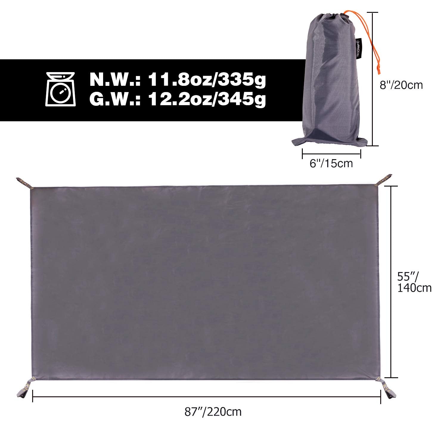 Redcamp Lightweight Tent Footprint For 1-2 Person Tent, 87''X55'' Multifunctional Waterproof Camping Tarp For Outdoor Hiking