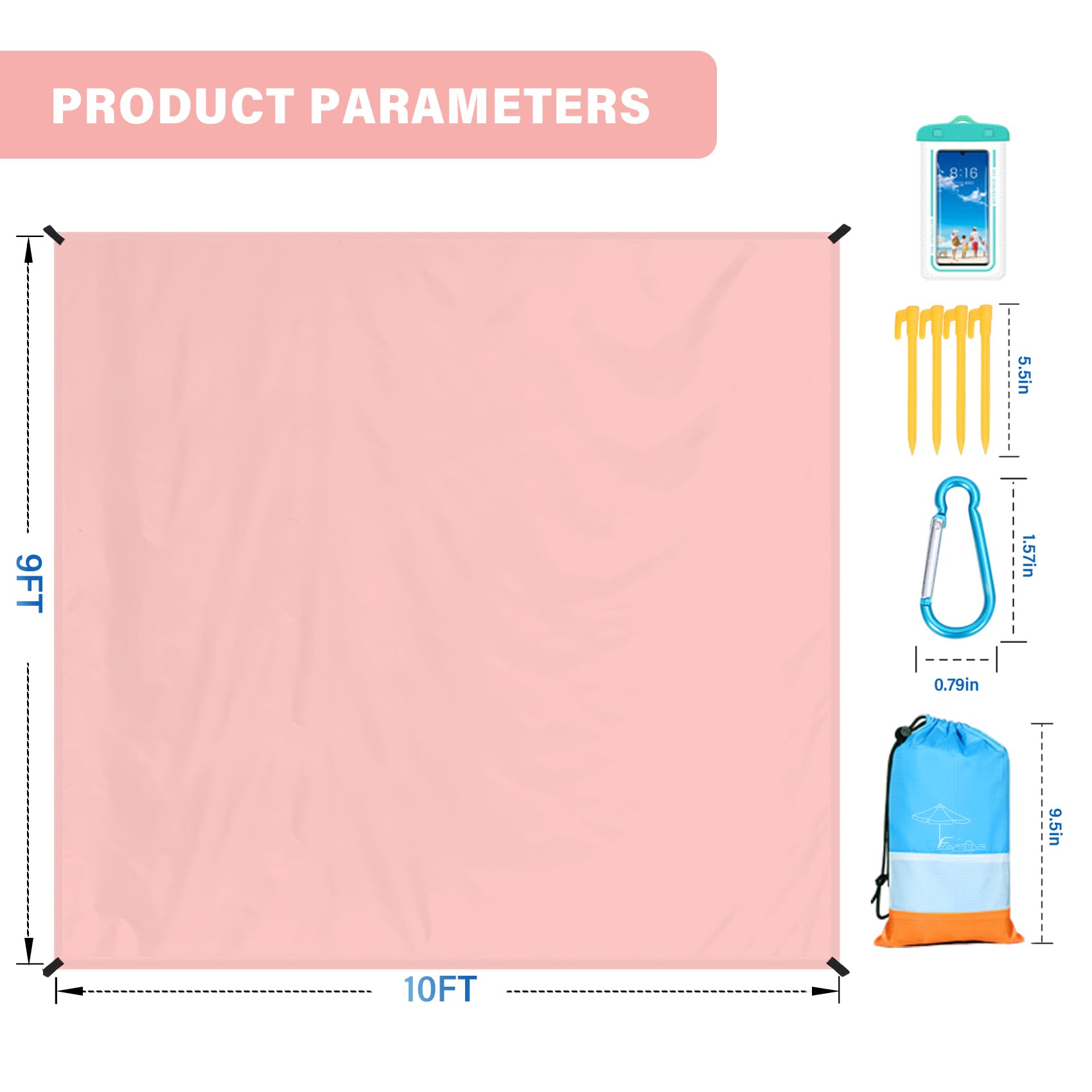 Famstar Beach Blanket Oversized Extra Large 10'X 9',Waterproof Sandproof Beach Blanket 2-8Adults Lightweight Durable For Travel