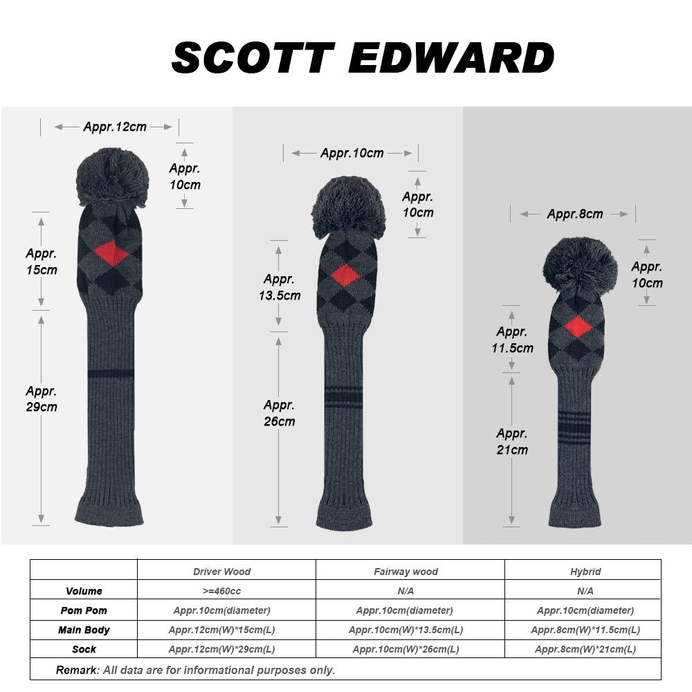 Scott Edward Knit Wood Golf Covers 4 Pieces Handmade Knitted Item Fit Over Well Driver Wood(460Cc) Fairway Wood2 And Hybrid(Ut)