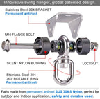 Benelabel Silent Heavy Duty Swing Hangers - 2 Pack Stainless Steel 360 Swivel Hooks With Screws - Rustproof, Smooth, And Quiet -