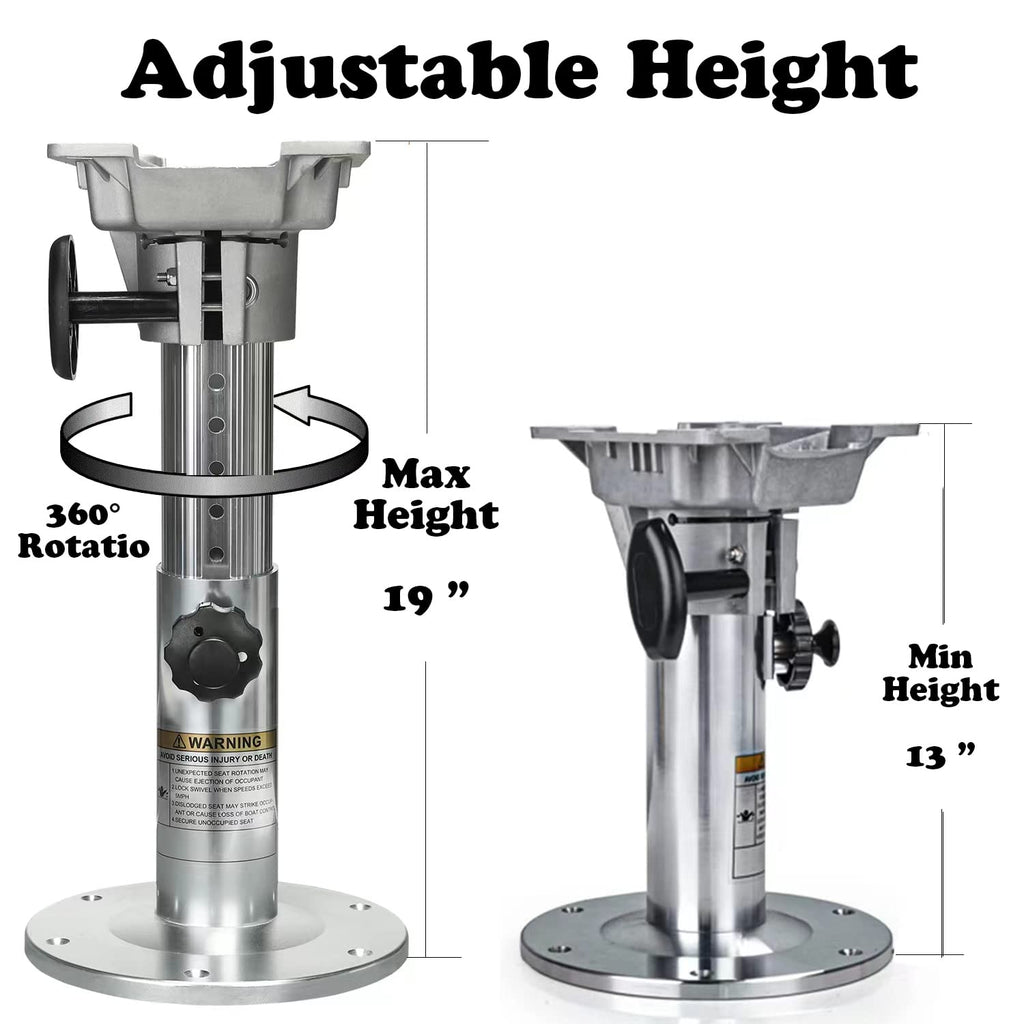 Onhi Aluminum Adjustable Height Locking Boat Seat Pedestal 13-Inch To 19-Inch,Silver Polished