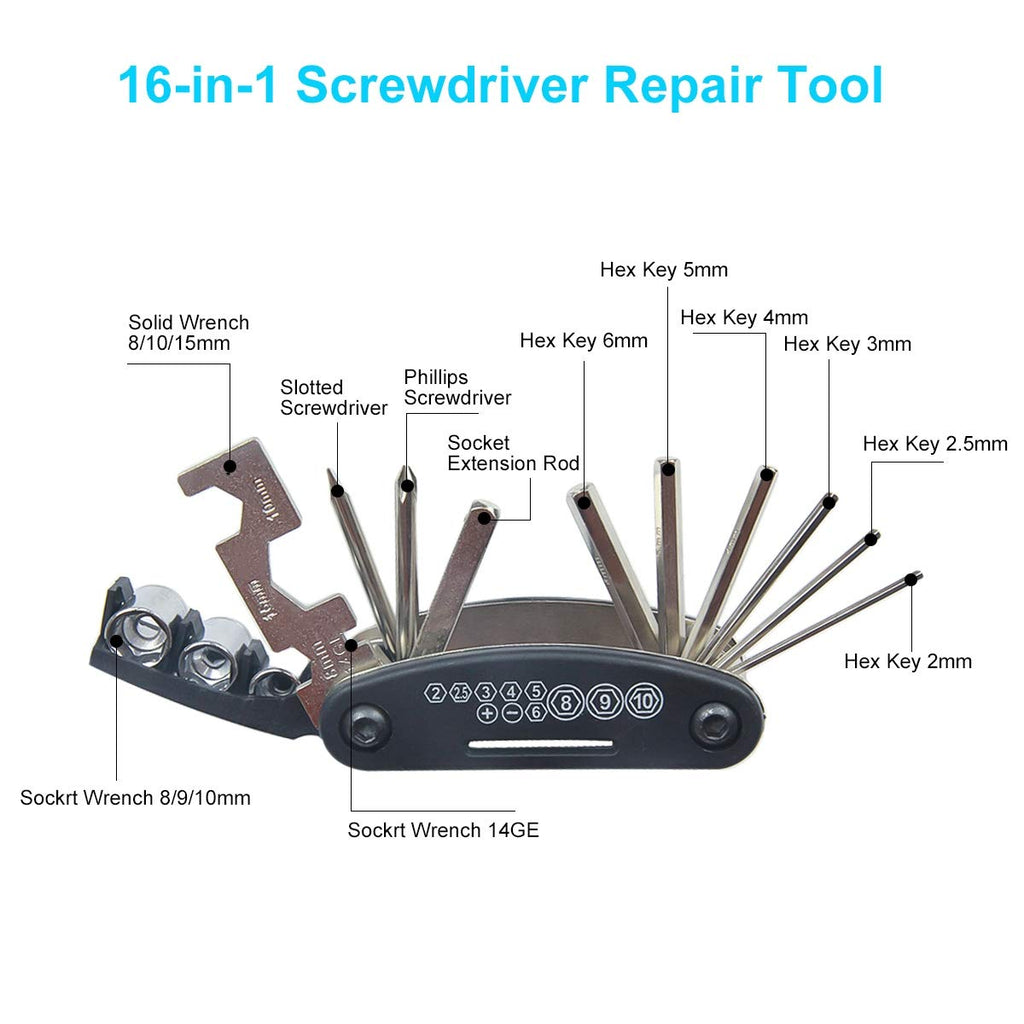 Chumxiny Bicycle Repair Kit, Bike Tire Repair Tool Kit Contains 16-In-1 Tool, 120Psi Mini Bicycle Pump, Bicycle Tire Patch Kit,